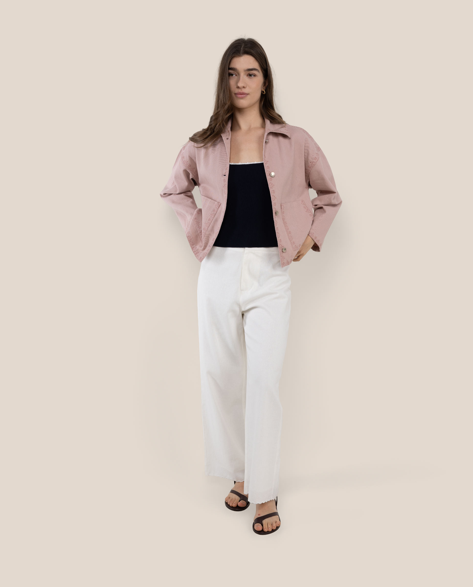 Sobrecamisa Olivia Twill Bordados Rosa