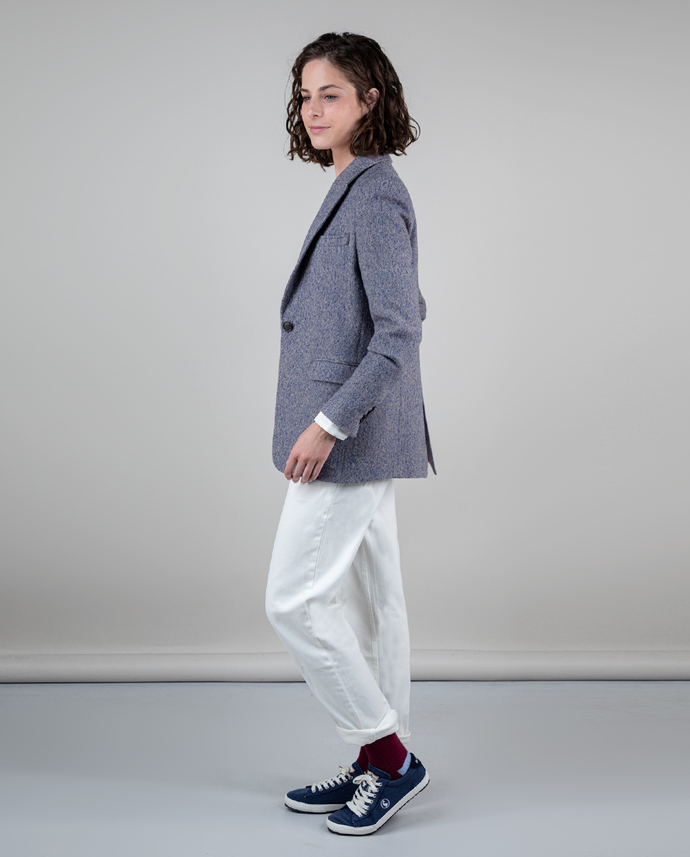 Jackett Fischgrätenmuster Wolle Blau