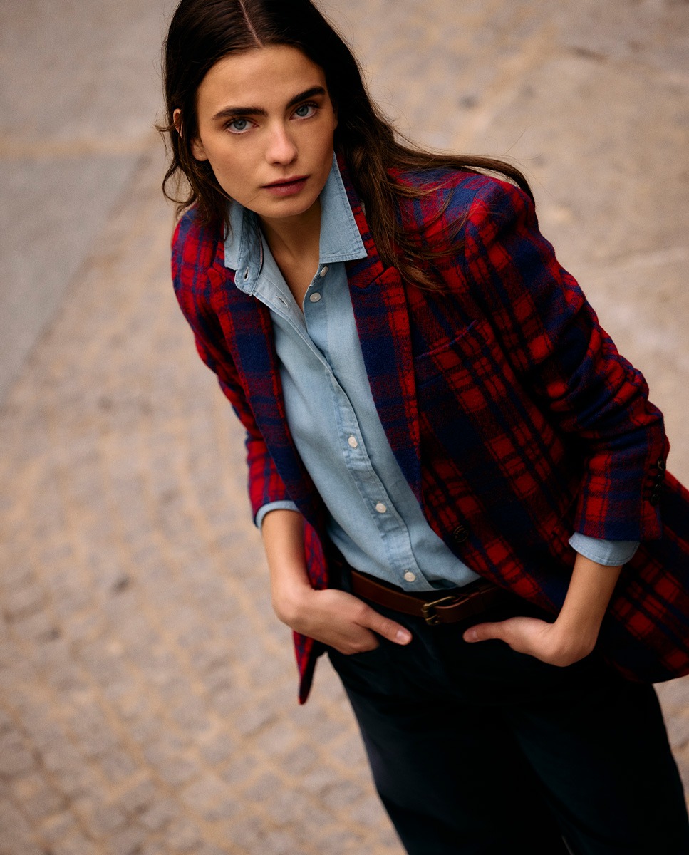 Jacket Wolle Tartan Blau und Rot
