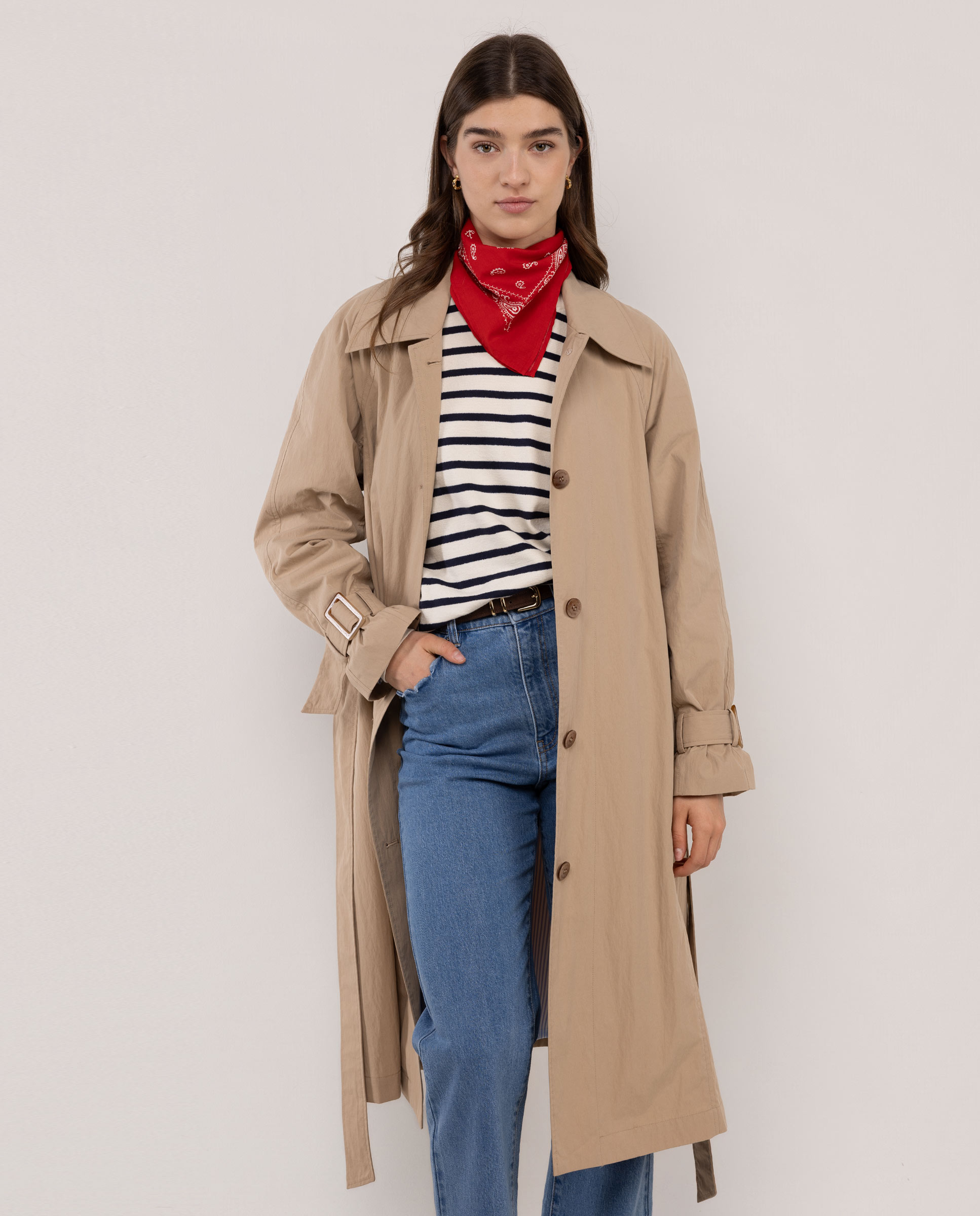 Gabardina Ava Algodón Larga Beige