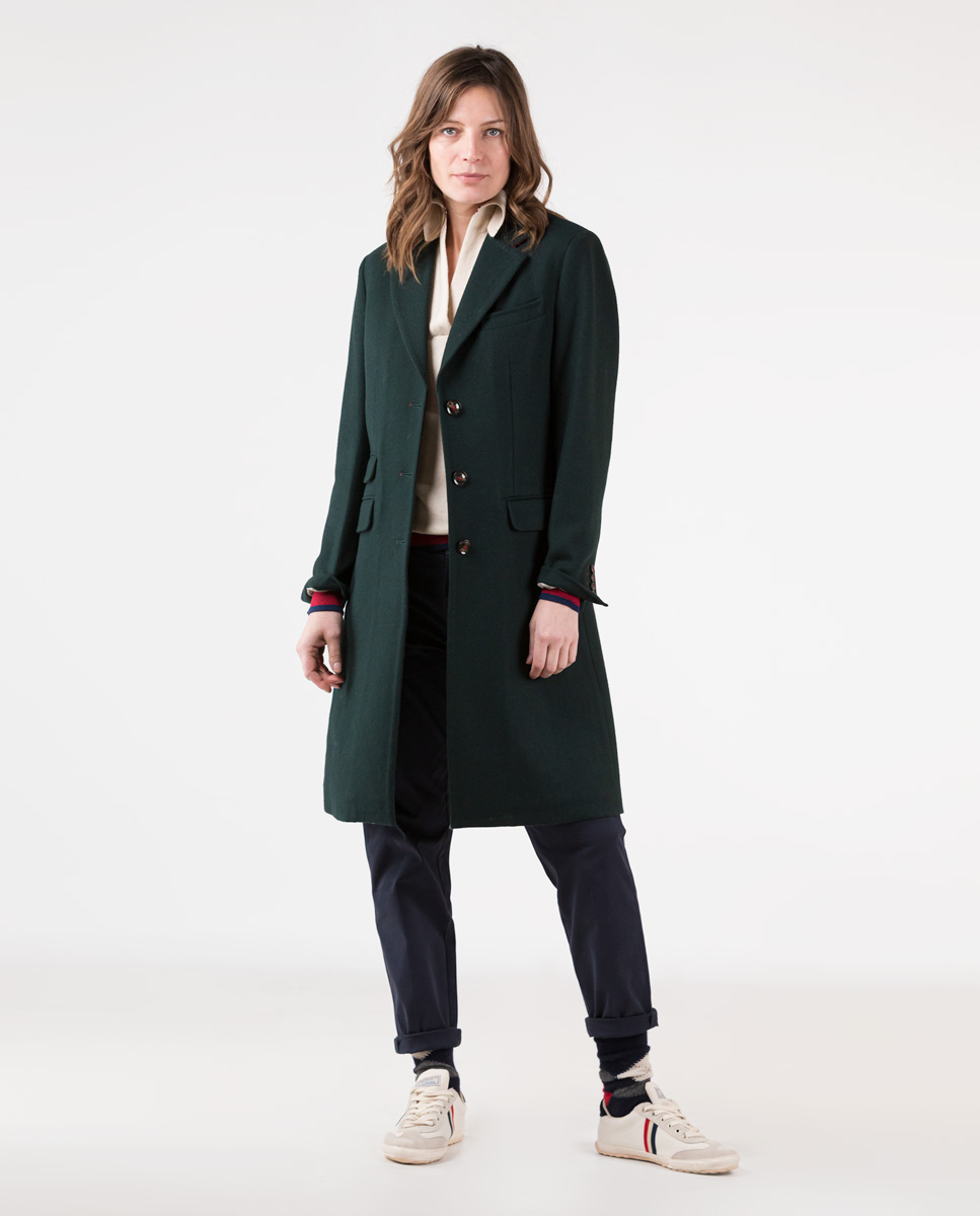 Manteau Classique Drap De Laine Vert Bouteille