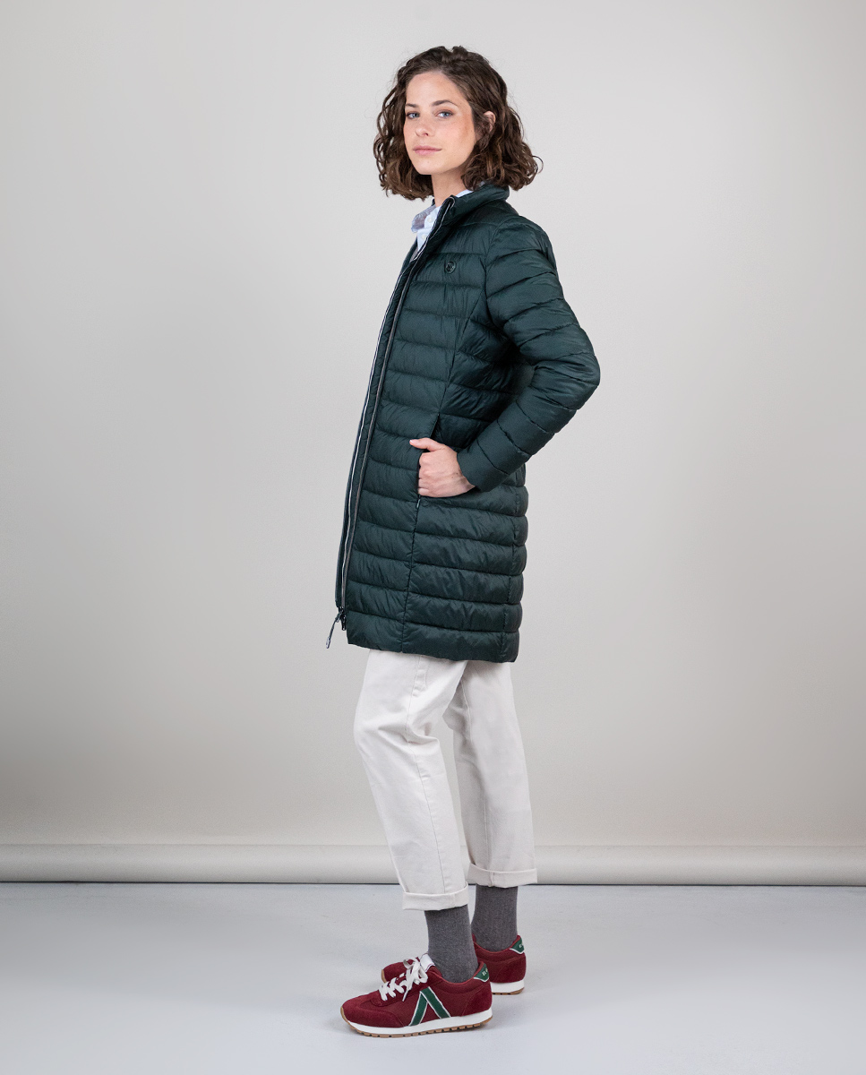 Manteau Long Matelassé Vert