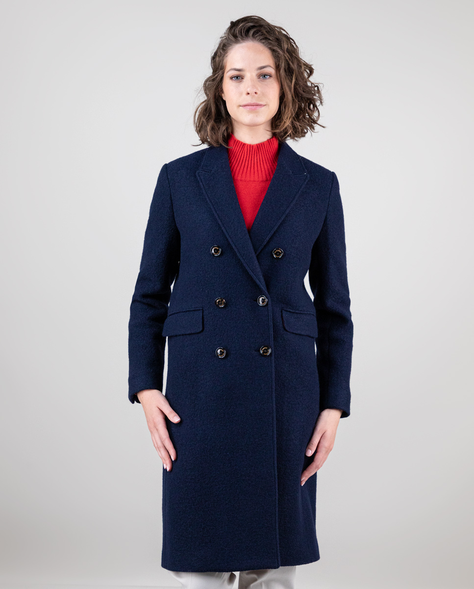 Manteau Uni Marine Croisé