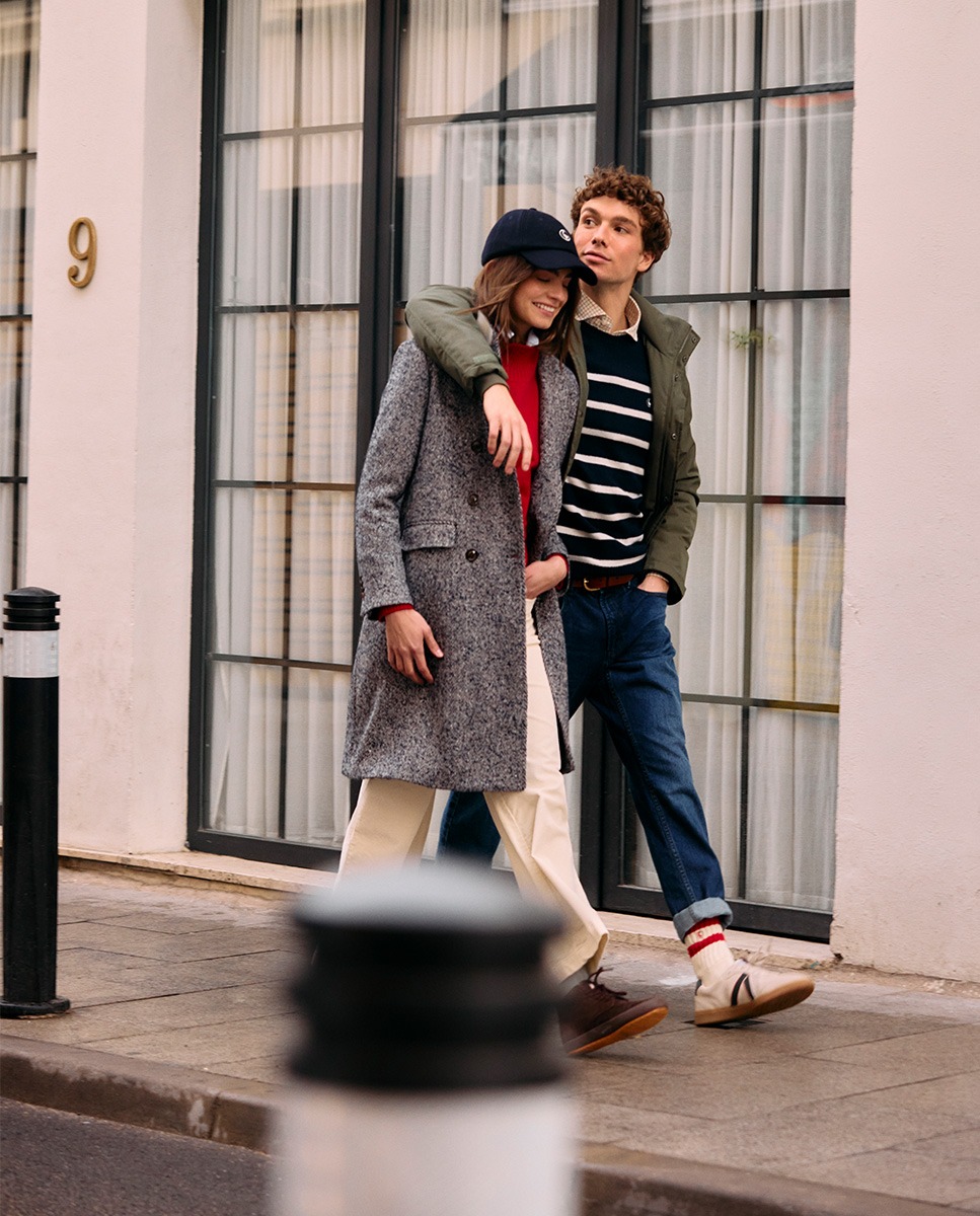 Mantel Fischgrätmuster Marineblau