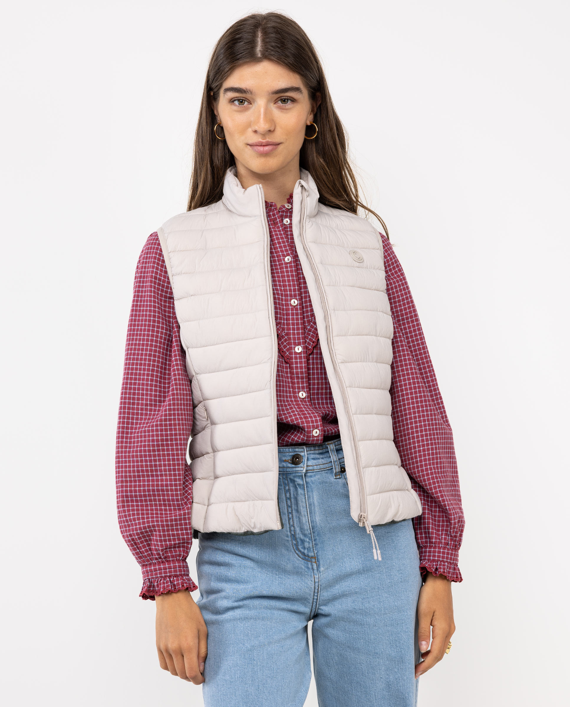 Cream Basic Quilted Vest