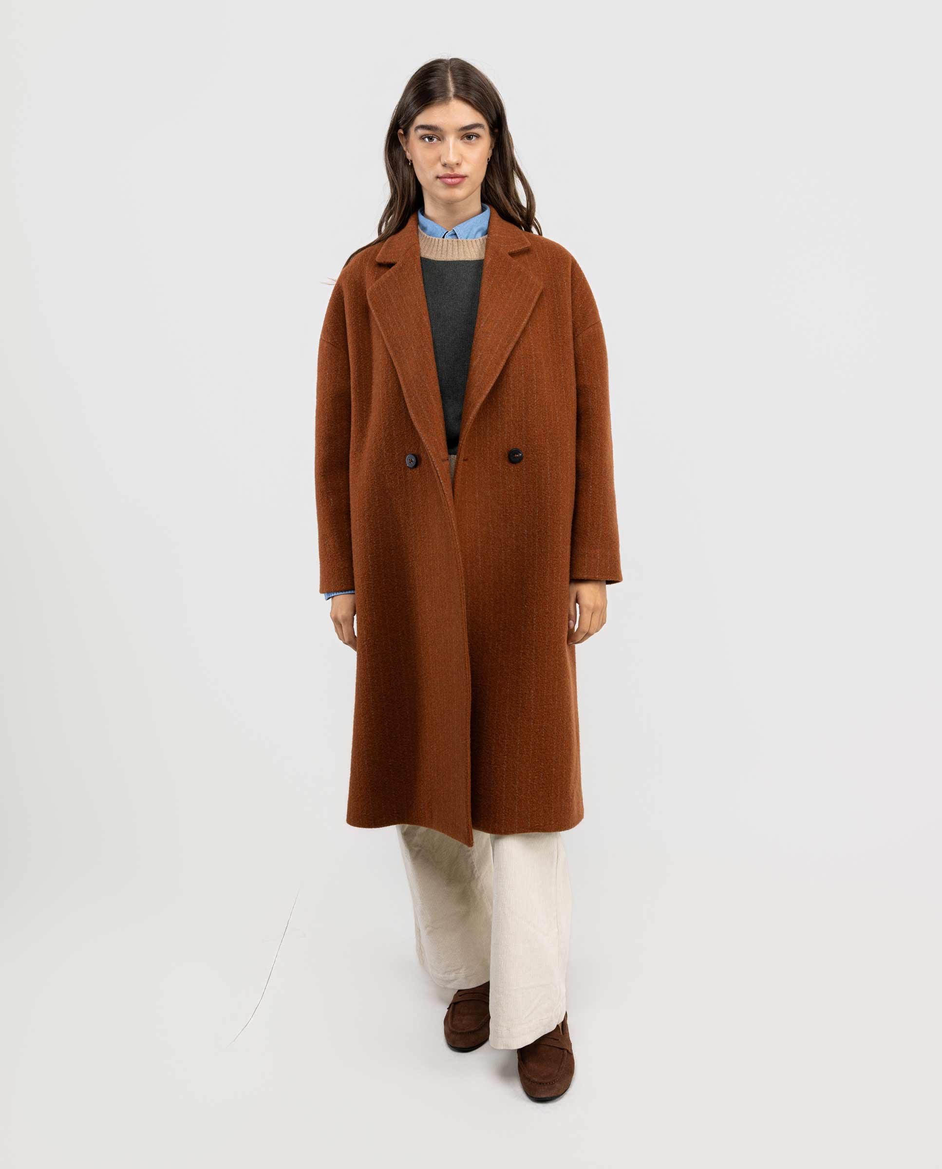 Manteau Croisé Rayure Terre Cuite