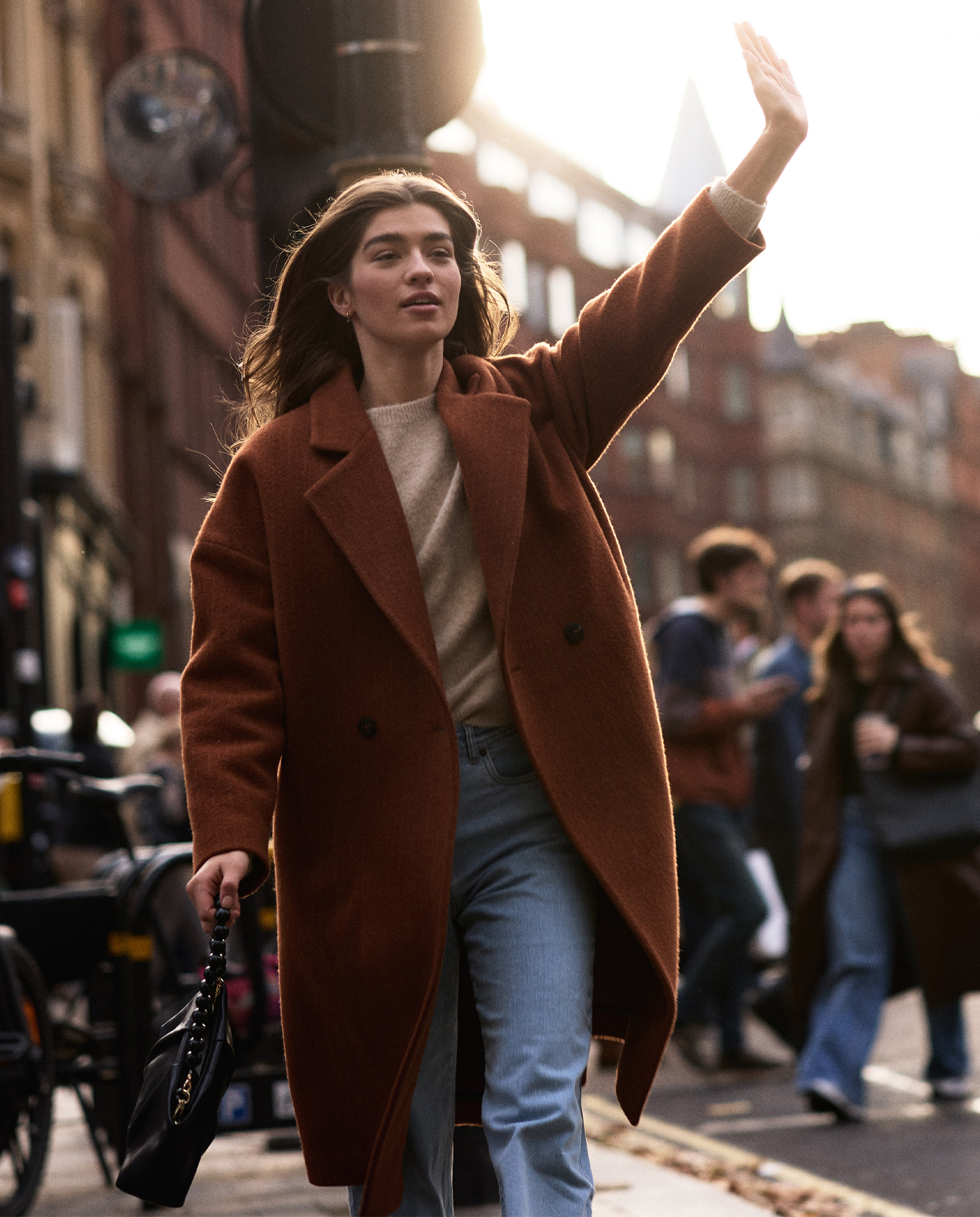  Double-Breasted Teal Striped Coat