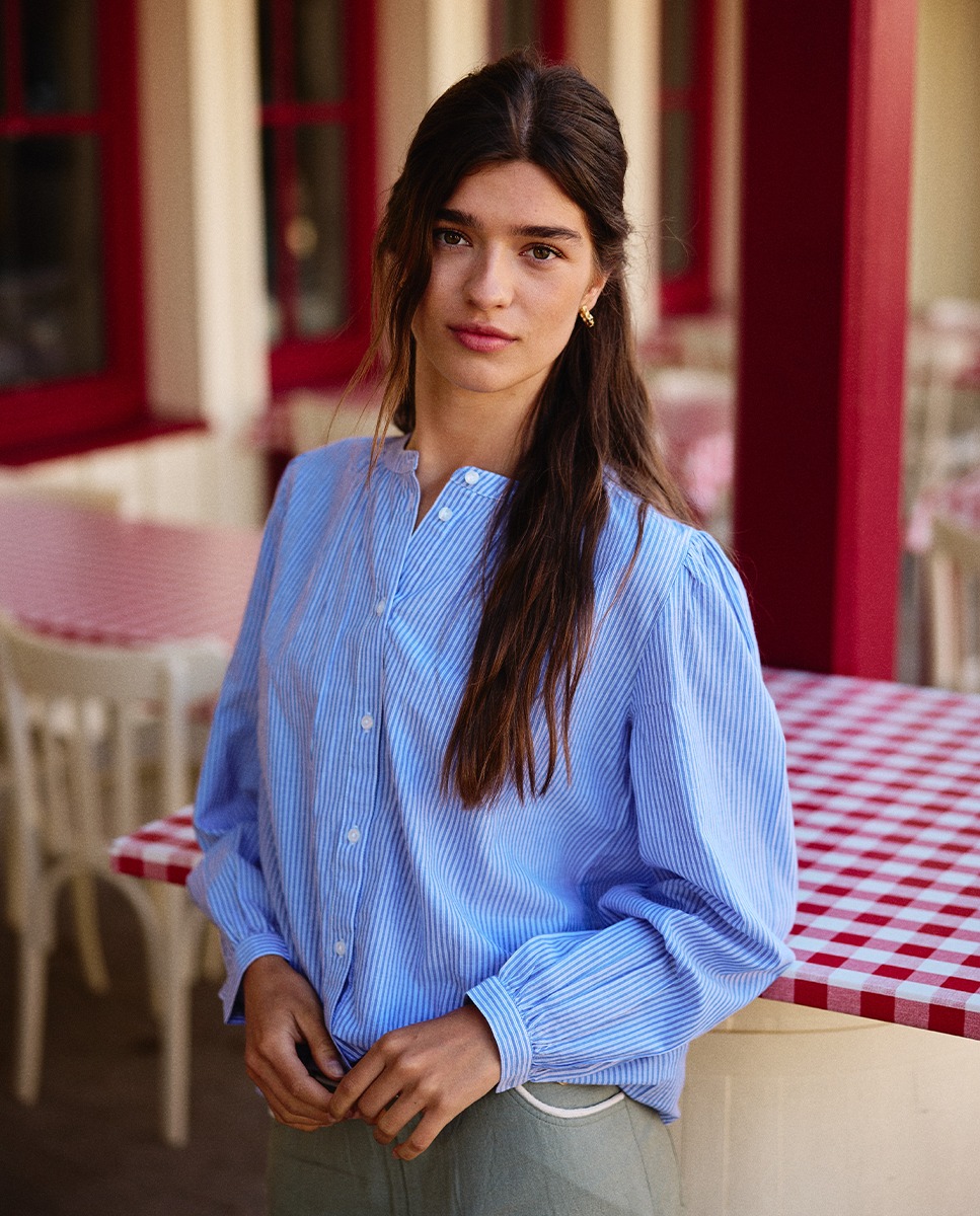 Camisa Fantasia Listrada Azul Céu