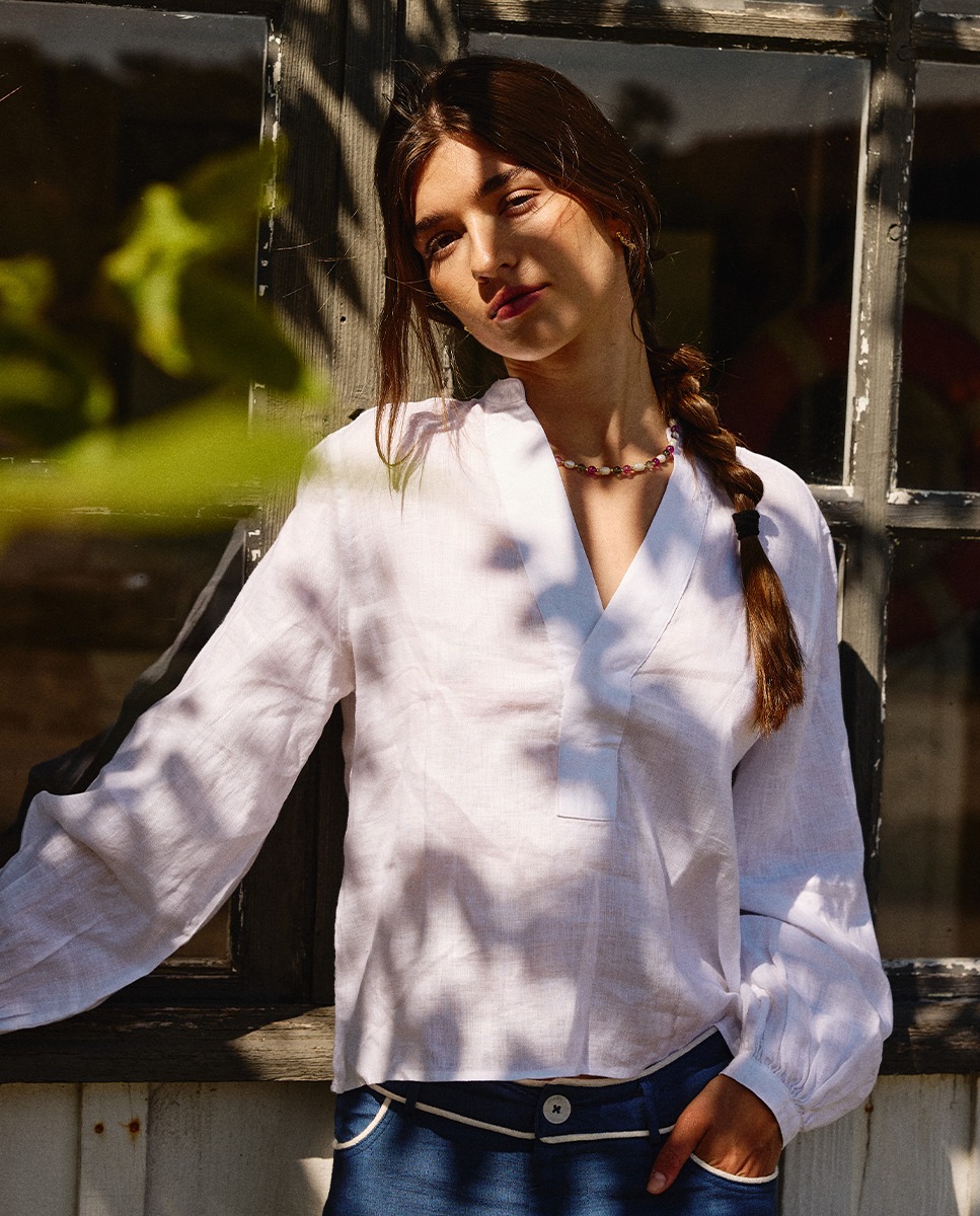 Camiseta de linho branca