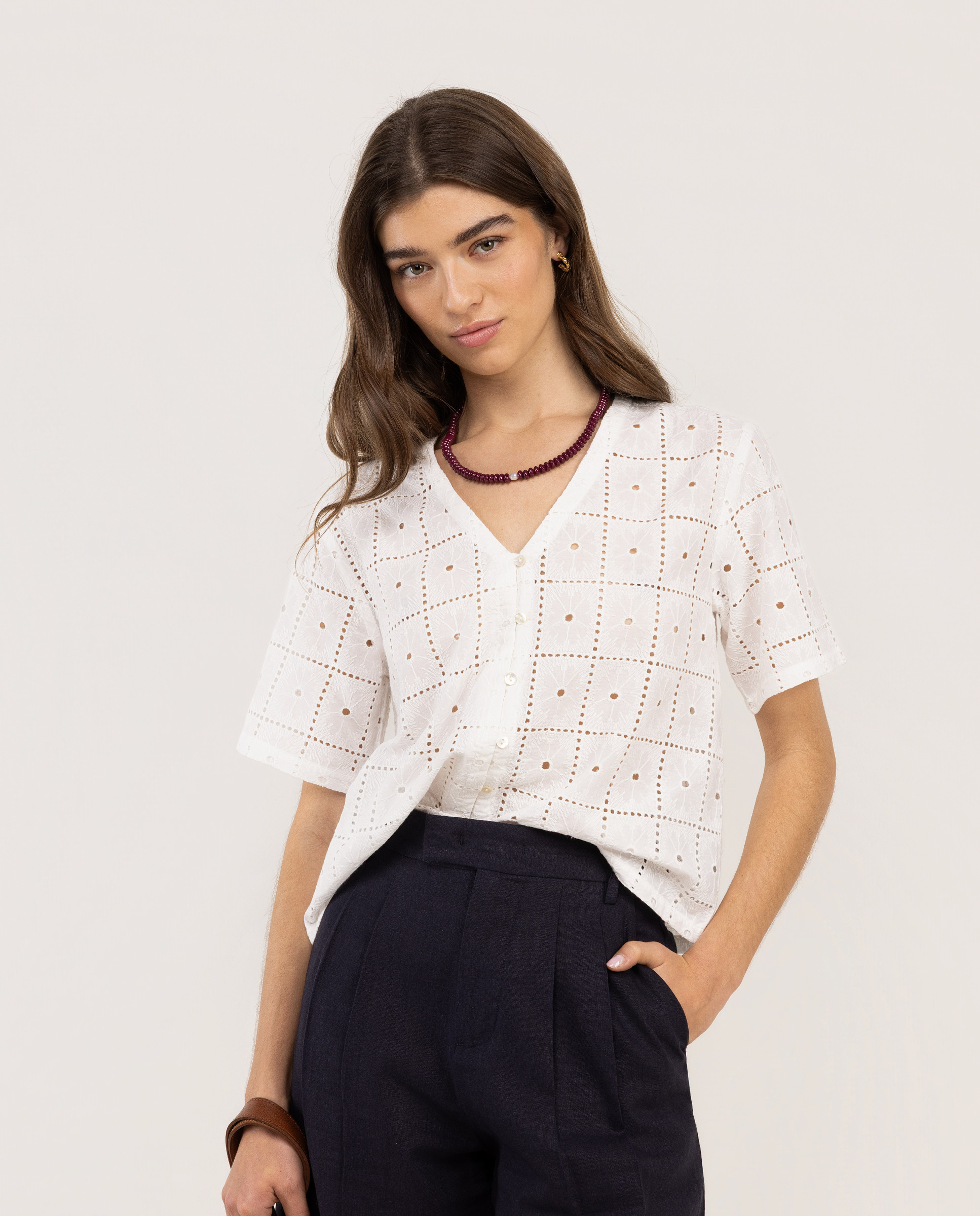 Camisa Lina Bordados Blanco