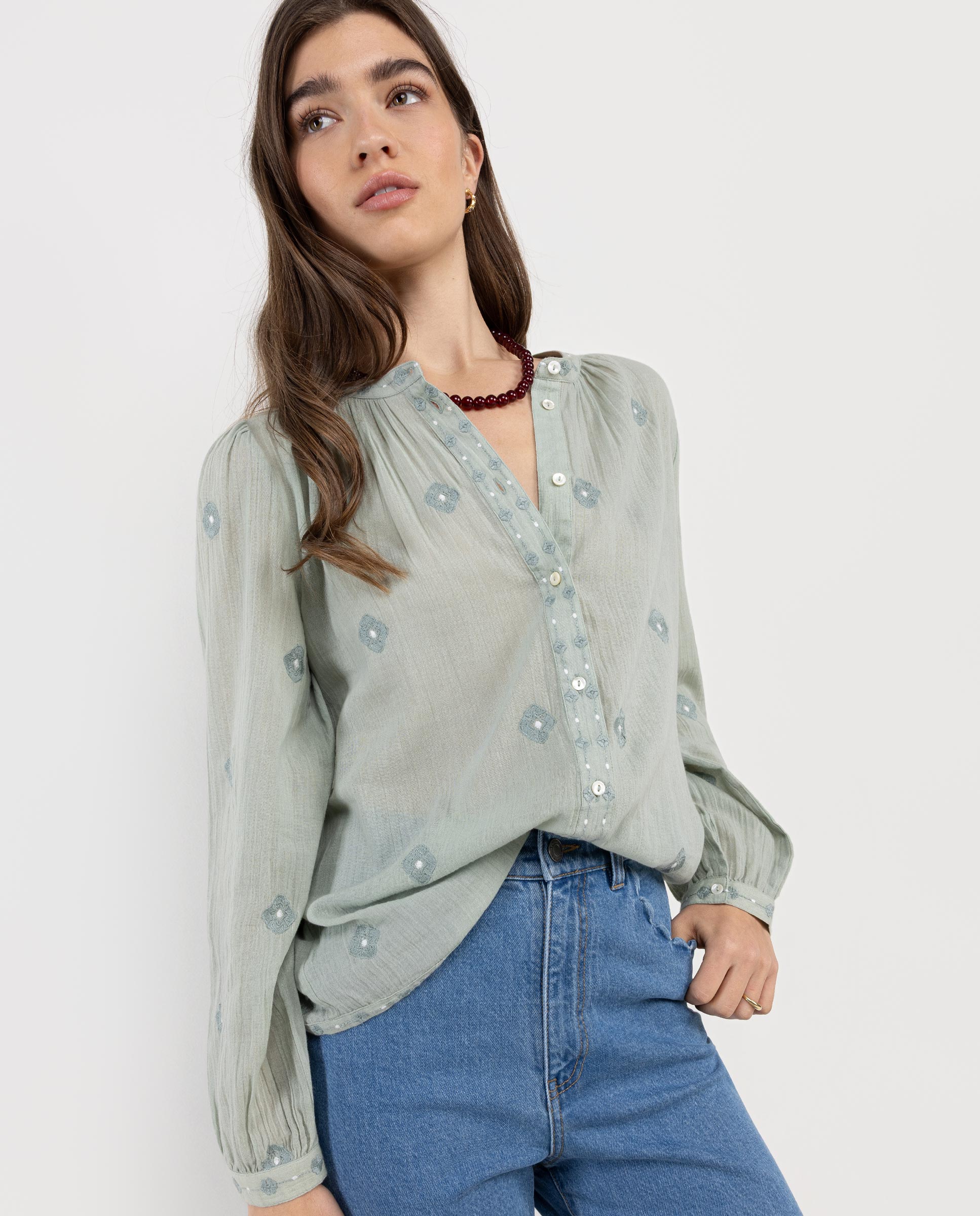 Blusa Aurora Bordados Verde
