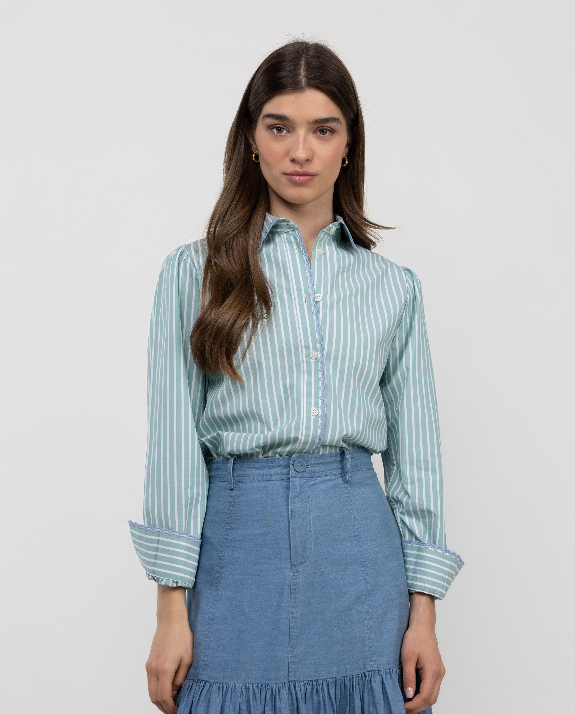 Camisa René Rayas Bordado Verde