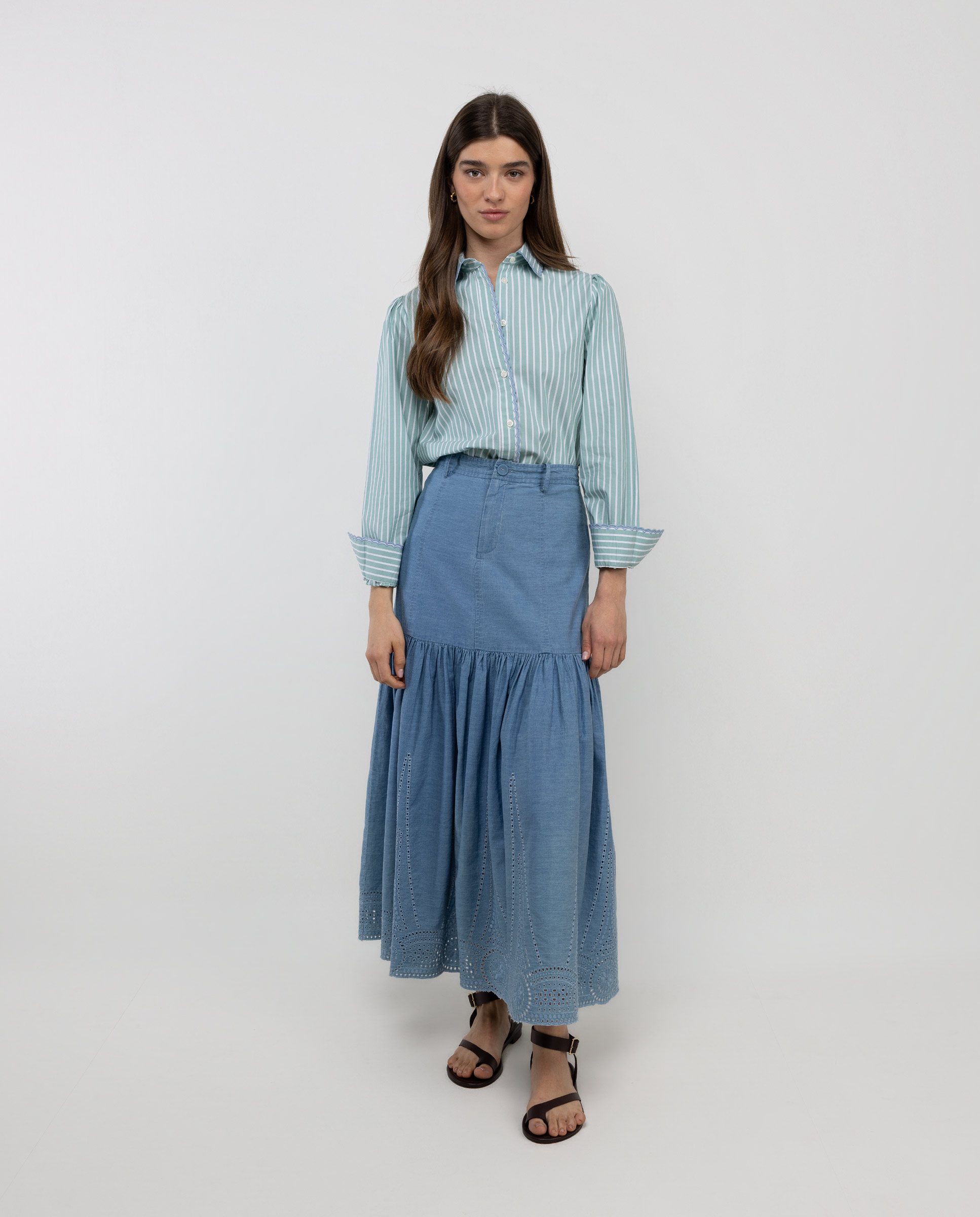 Camisa René Rayas Bordado Verde