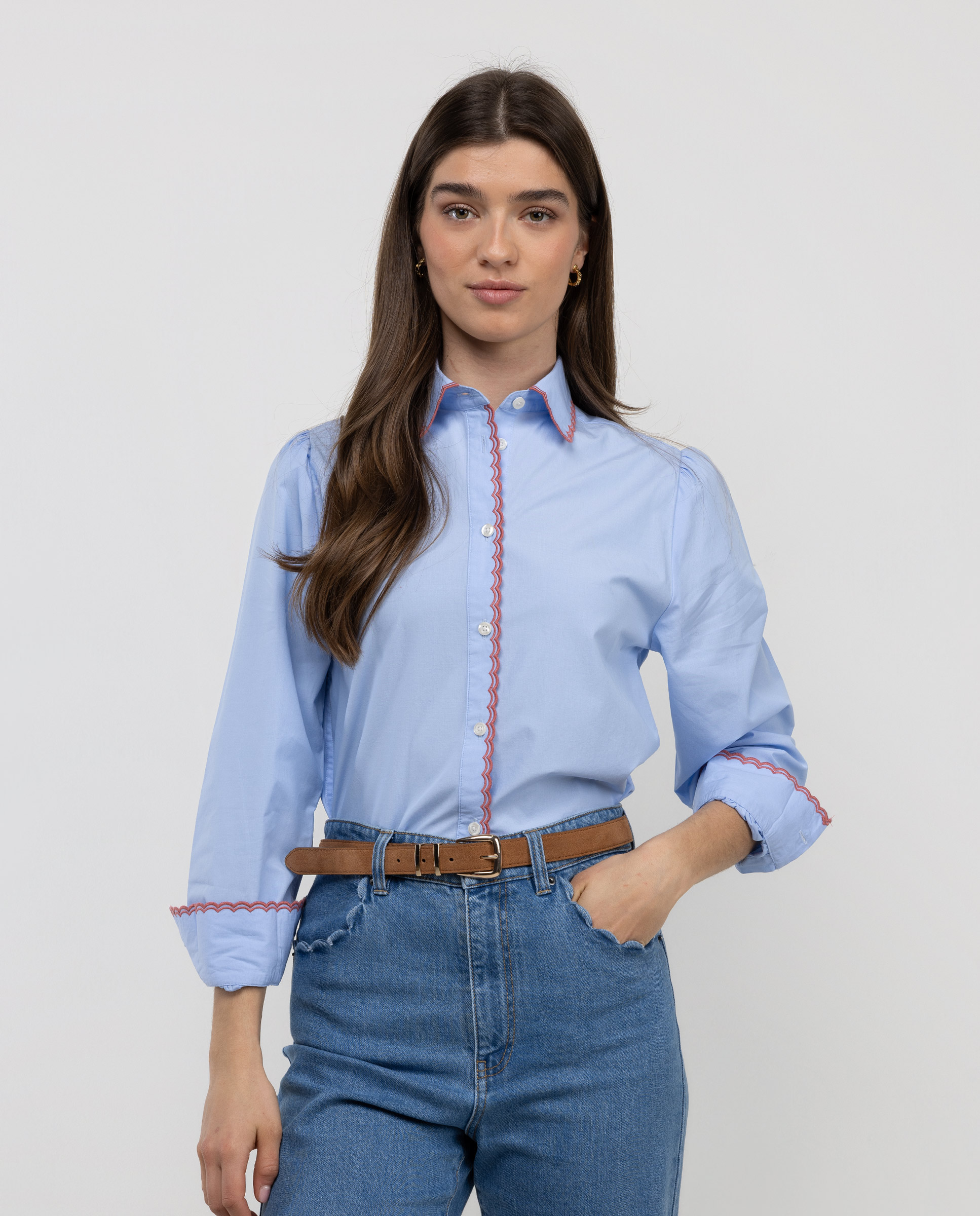 Camisa René Bordado Celeste