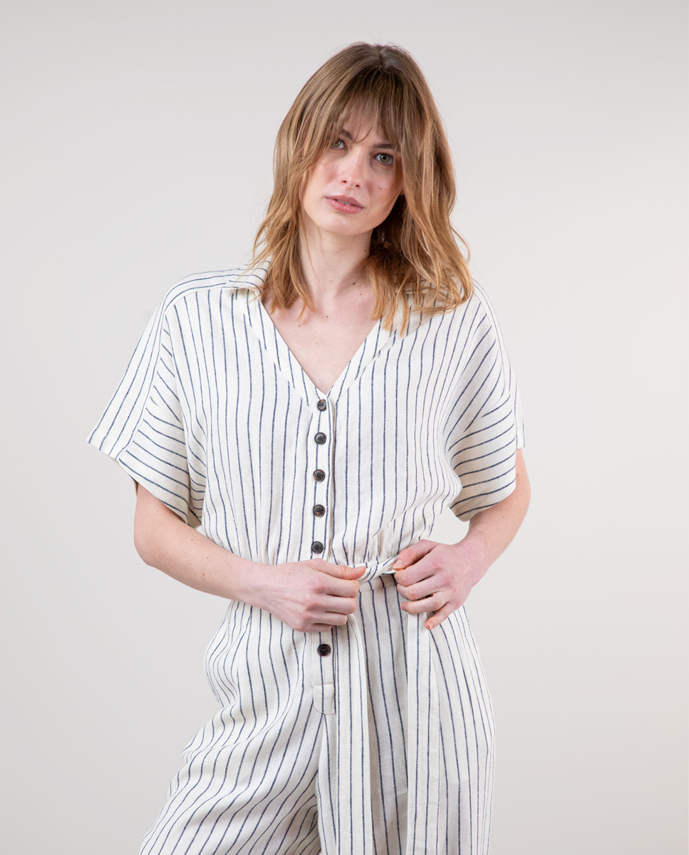 Mono Camisero Lino Raya Crudo