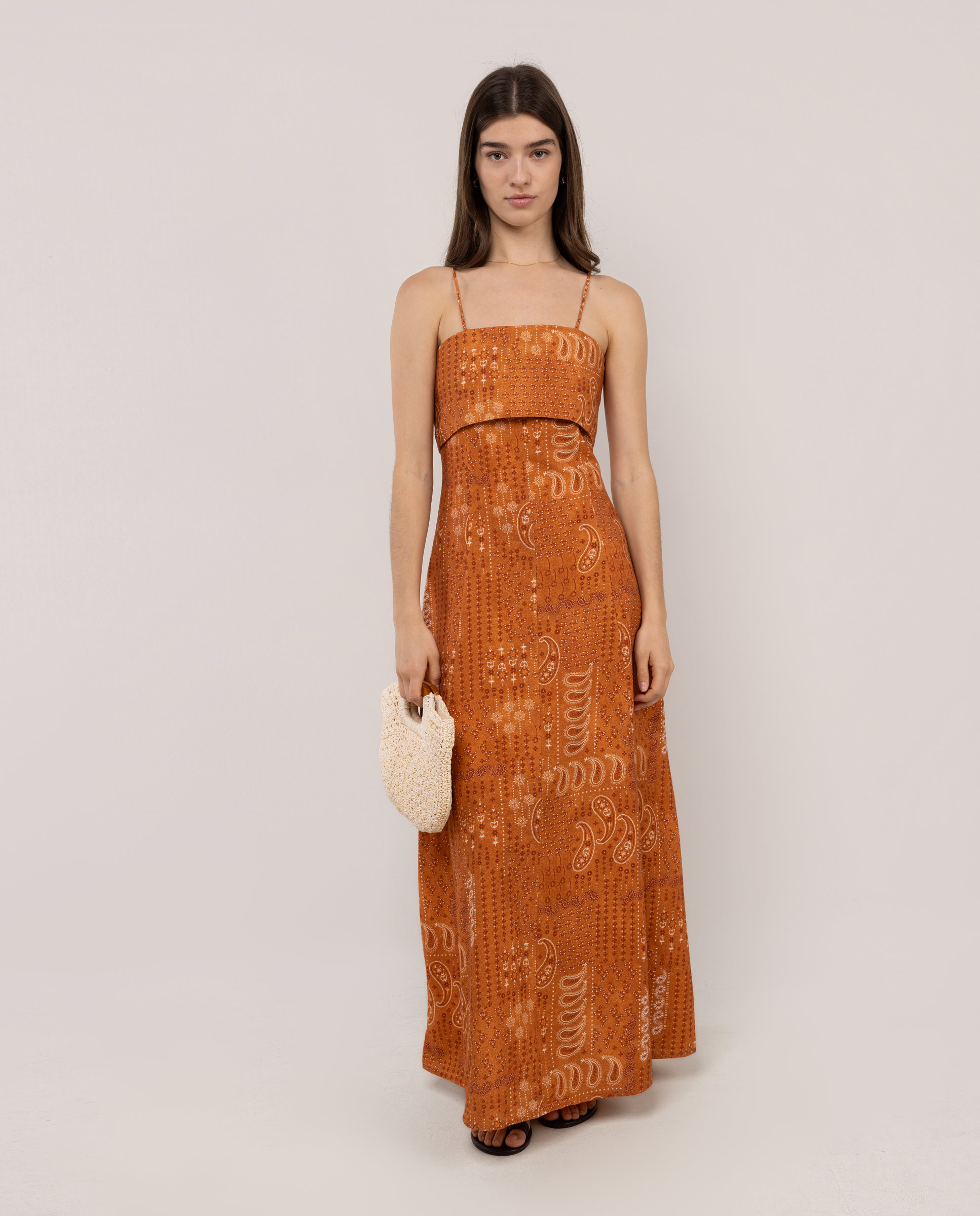 Vestido Lola Lino Estampado Teja