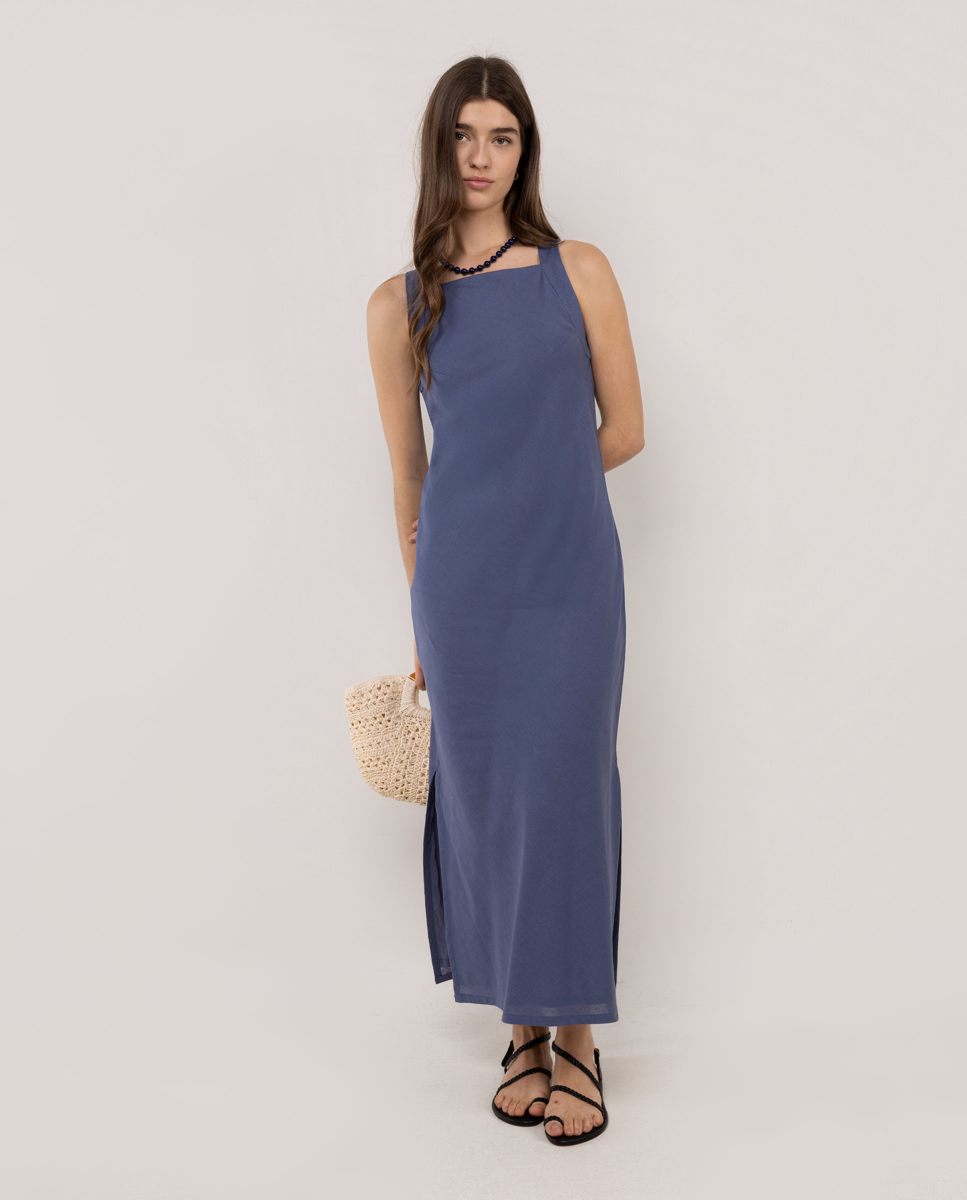 Vestido Clarisse Lino Azul