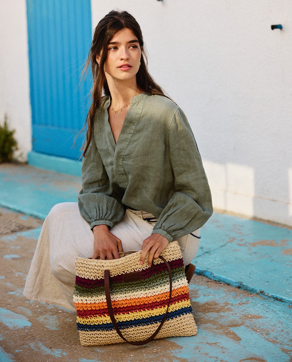 Bolsa de ráfia listrada