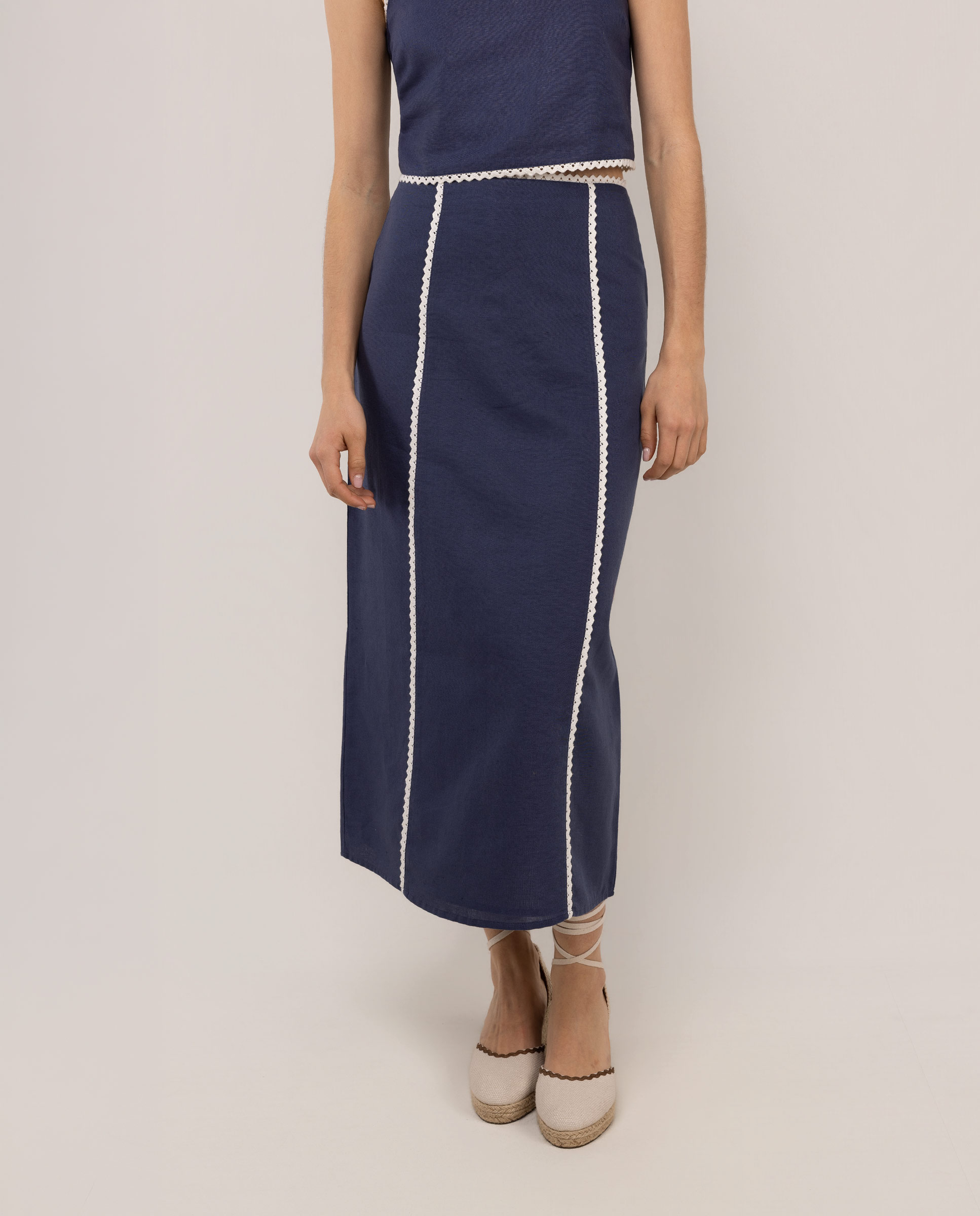 Saia midi de linho Lena