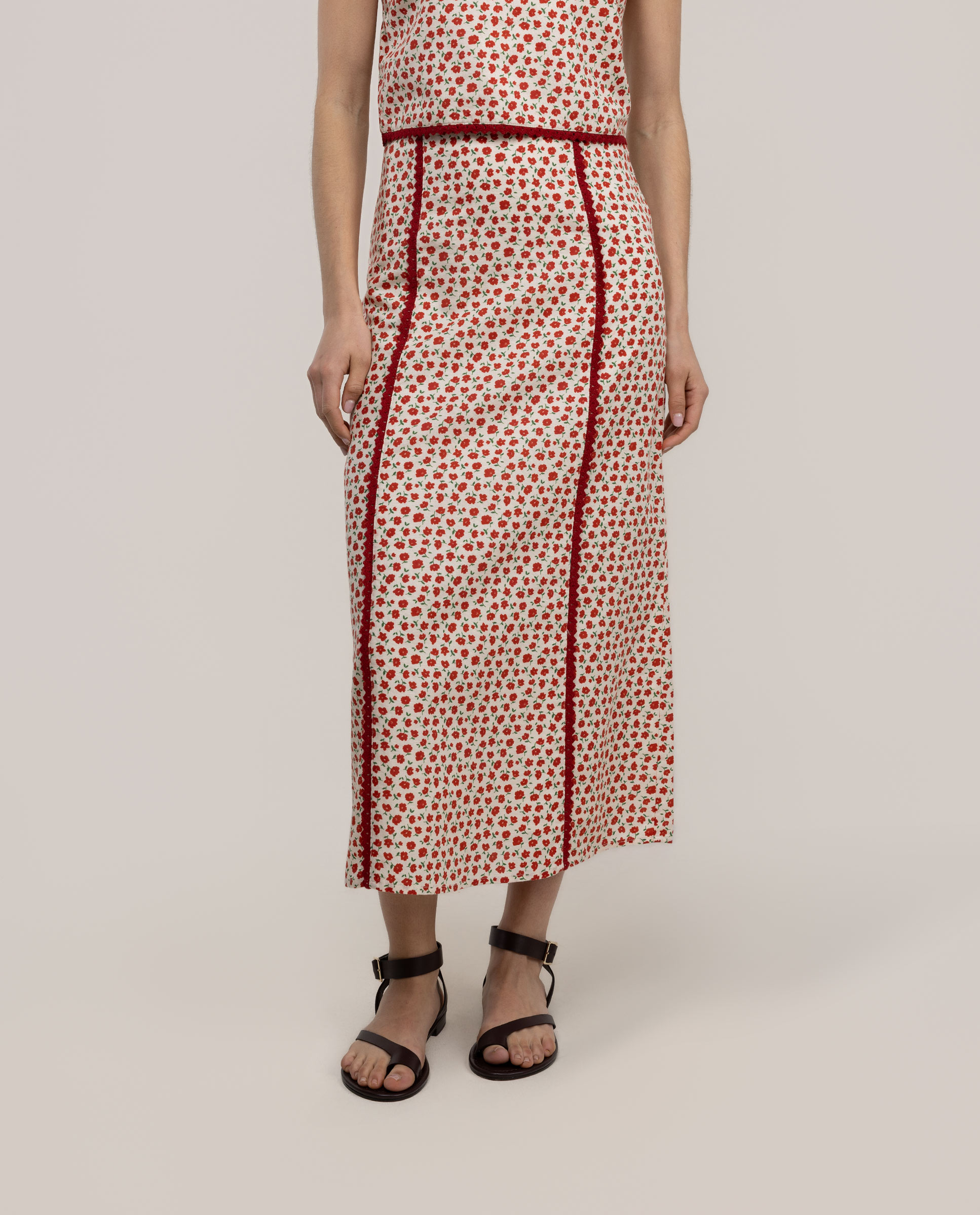 Lena Midi Skirt with Flower Print