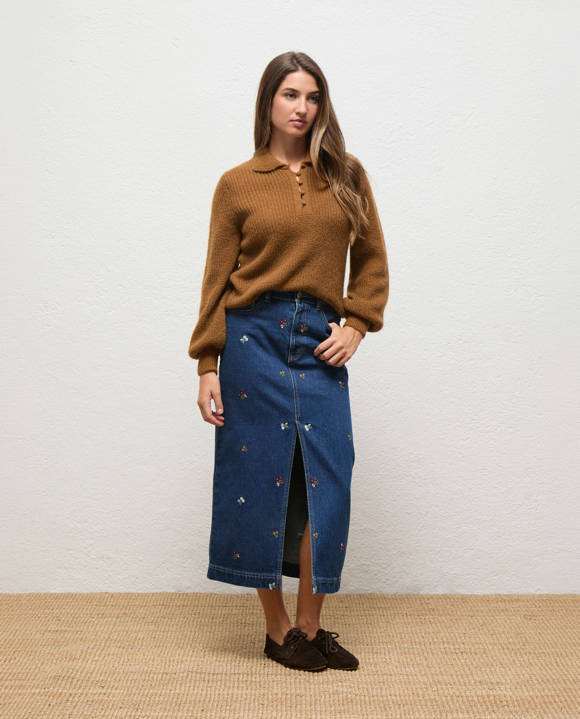 Elise Blue Embroidered Denim Skirt