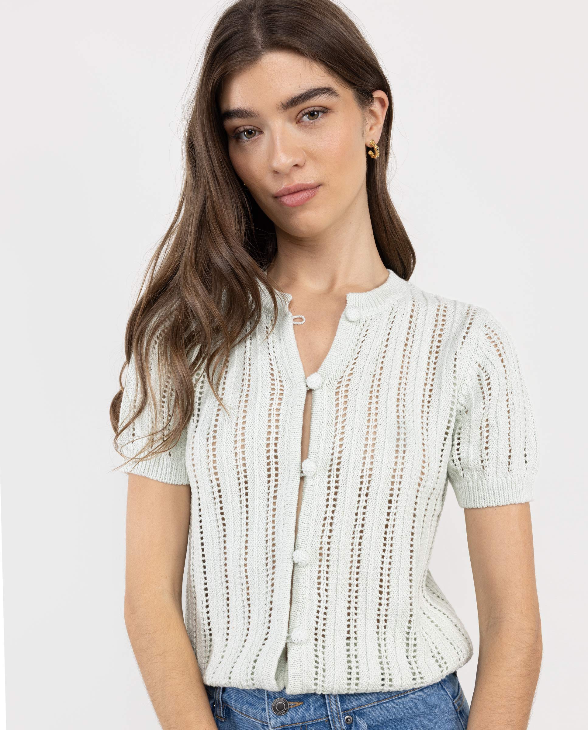 Madison Short Sleeve Button-Down Cardigan