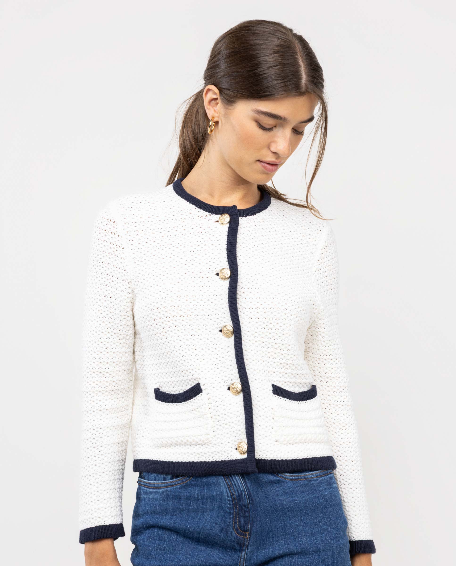 Cream Knitted Jacket W Buttons
