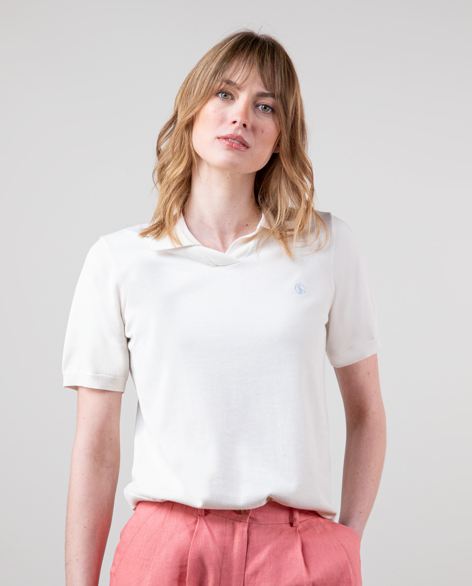 Poloshirt Strick Naturfarben