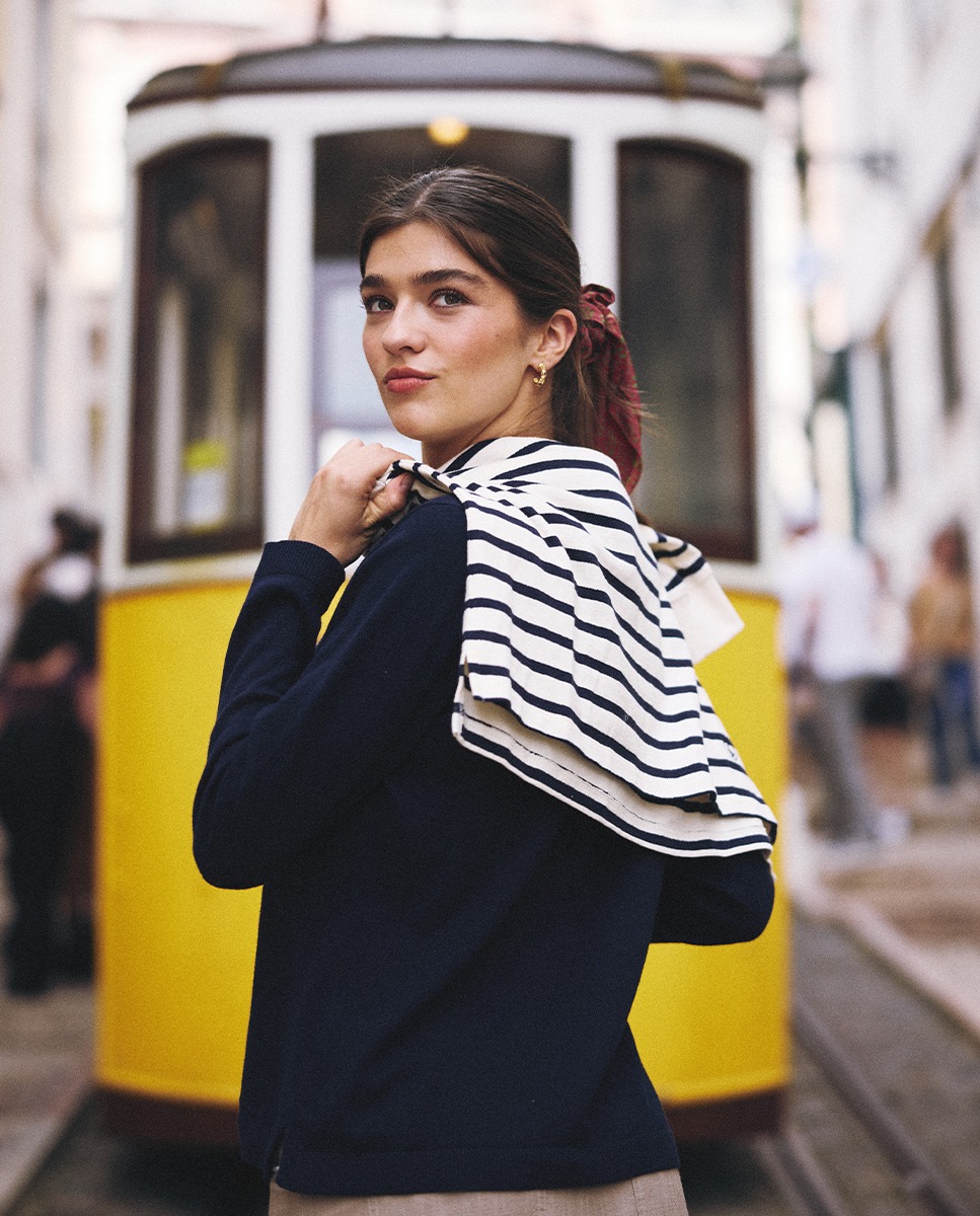 Sudadera Marinera Cruda Raya Marino