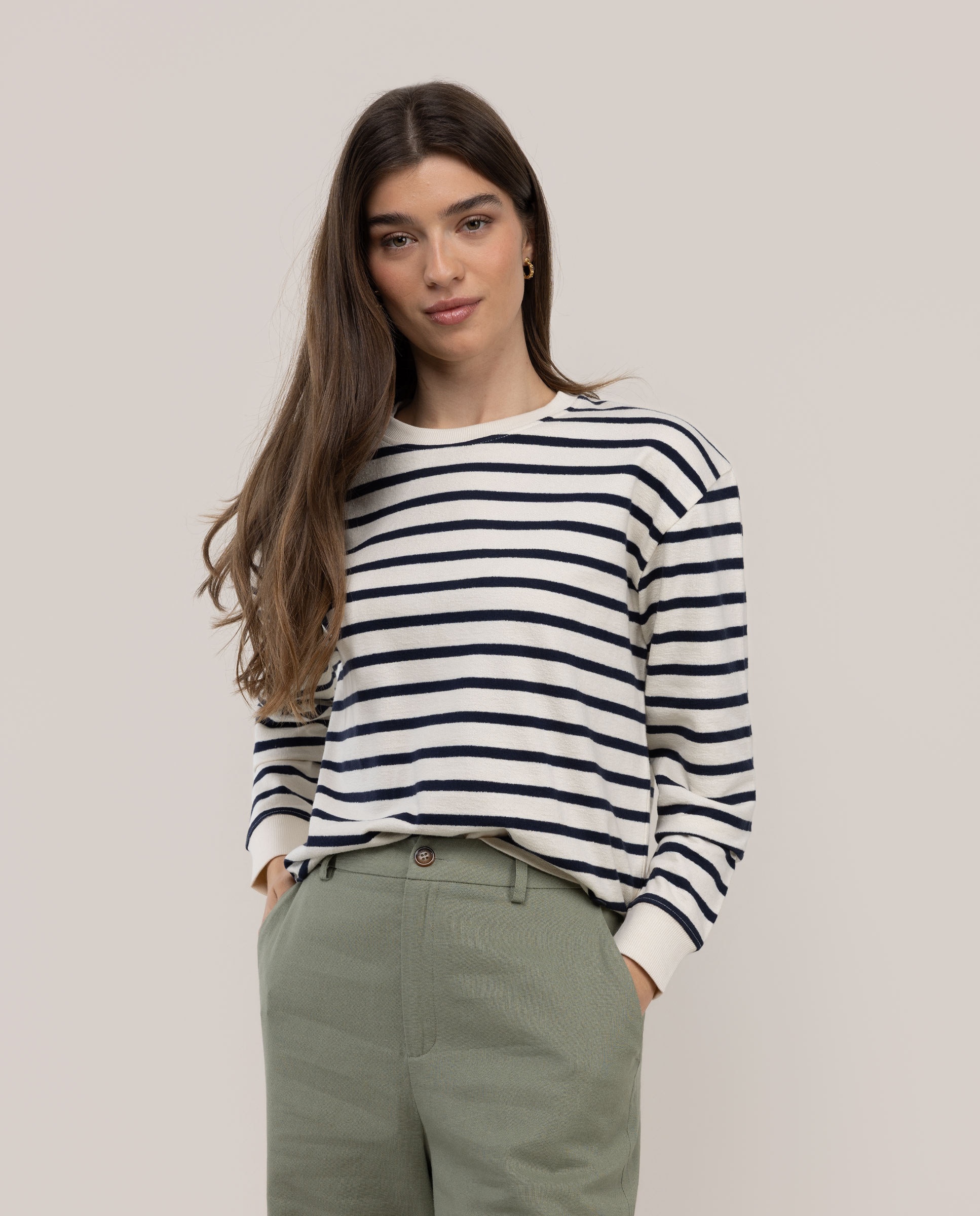 Sweat-shirt rayé à col rond