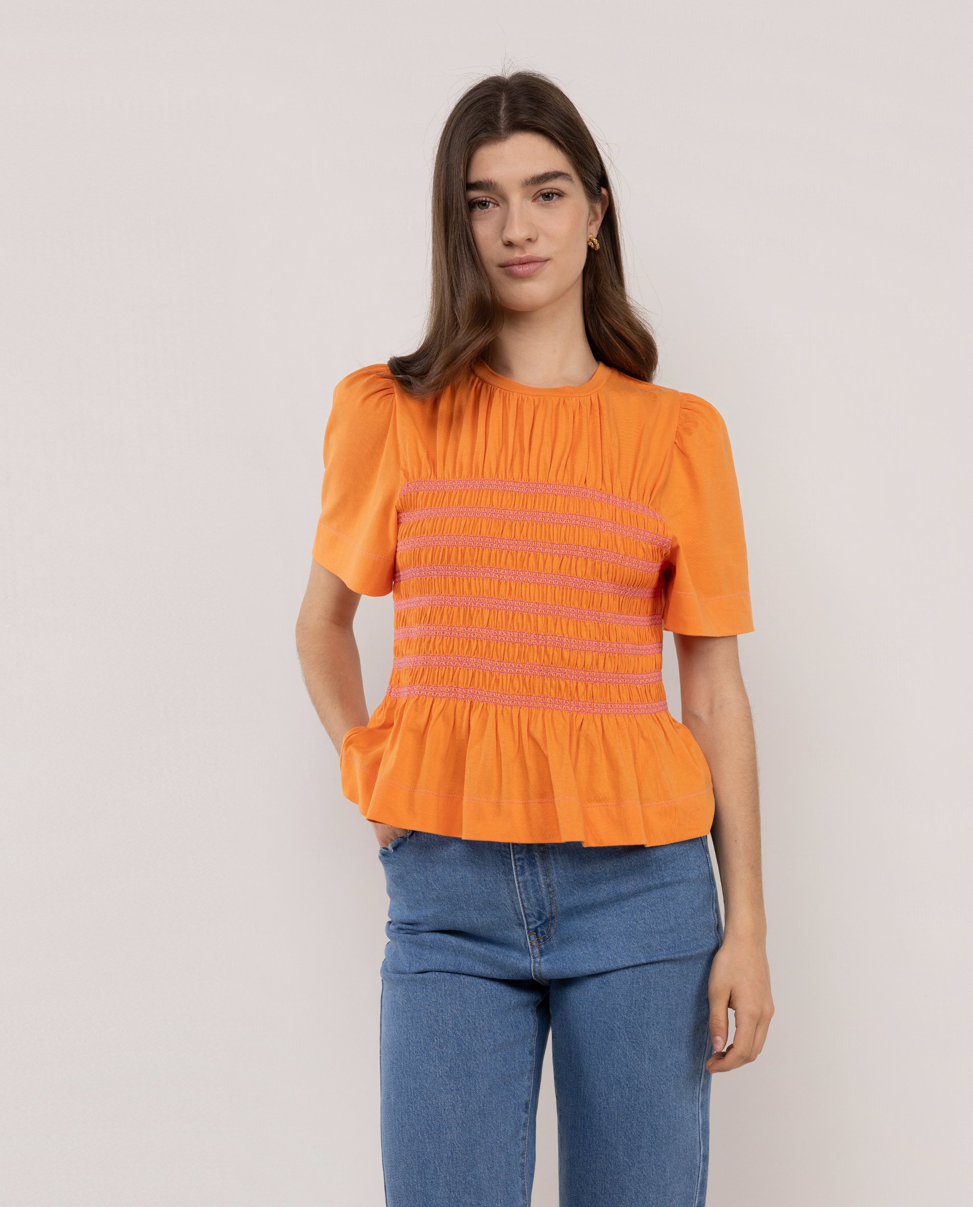 Camiseta Lea Manga Corta Elástico Naranja