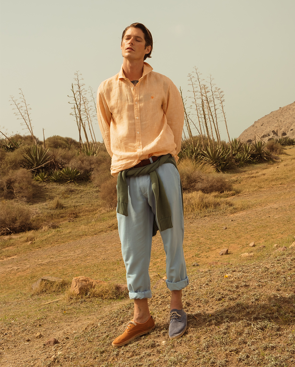 Hose Baumwolle Leinen Blau