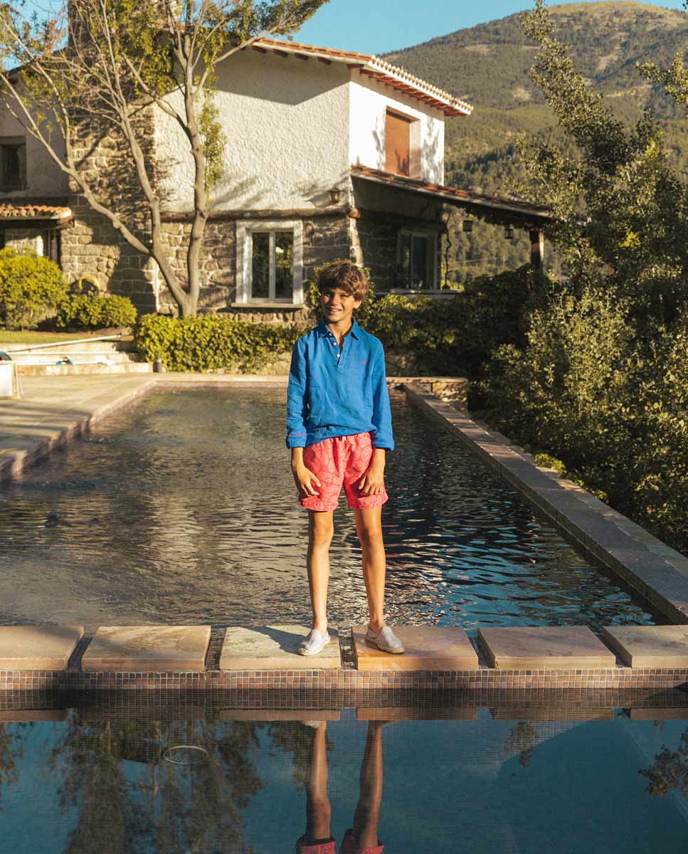 Camisa Polera Lino Liso Azul