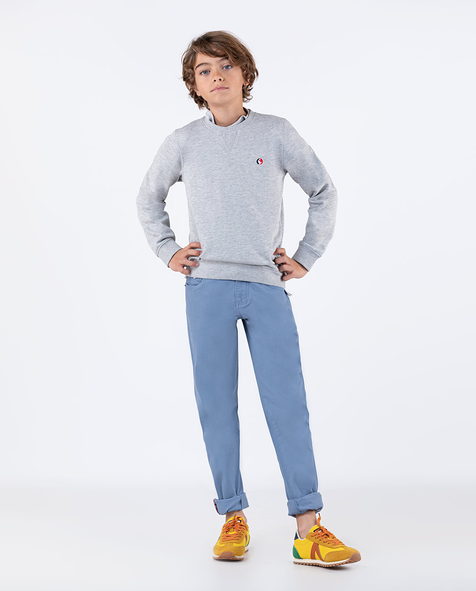 Grey Melange Sweatshirt W Crew Neck