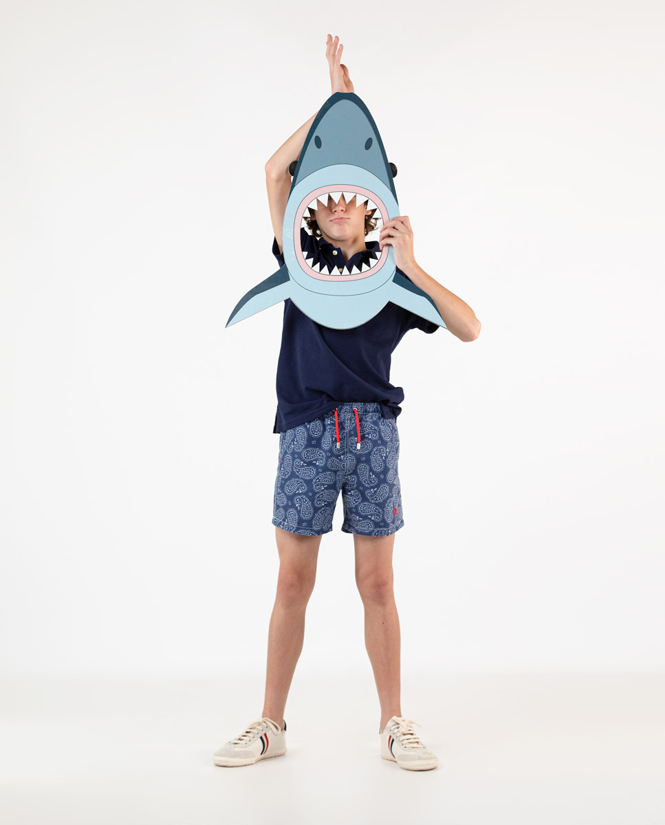 Badehose Gewaschen Uni Print Marineblau