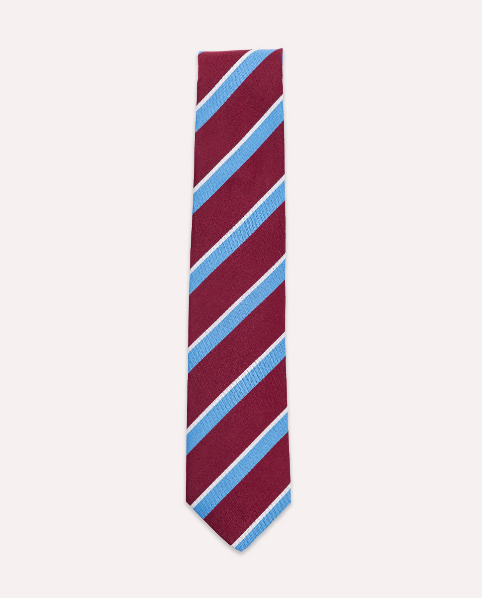 Corbata Rayas Granate Azul Perfil Blanco