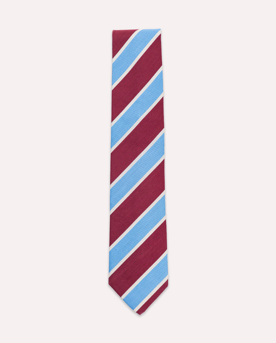 Corbata Rayas Anchas Granate Azul Perfil Blanco 