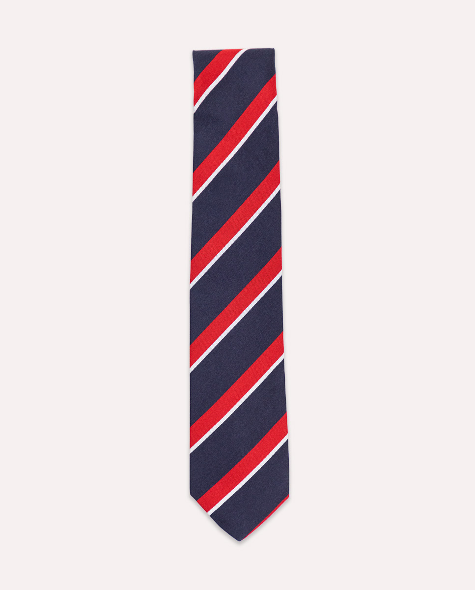 Gravata listrada vermelha marinho com perfil branco