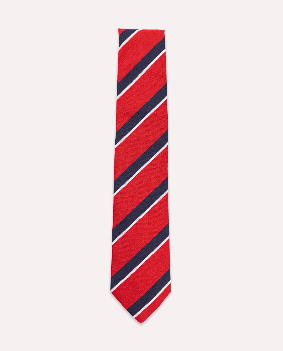 Gravata listrada marinho vermelha com perfil branco