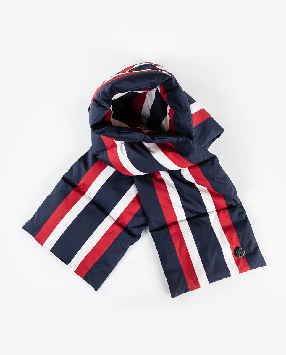 Icon Navy Quilted Nylon Scarf with Vertical Stripes