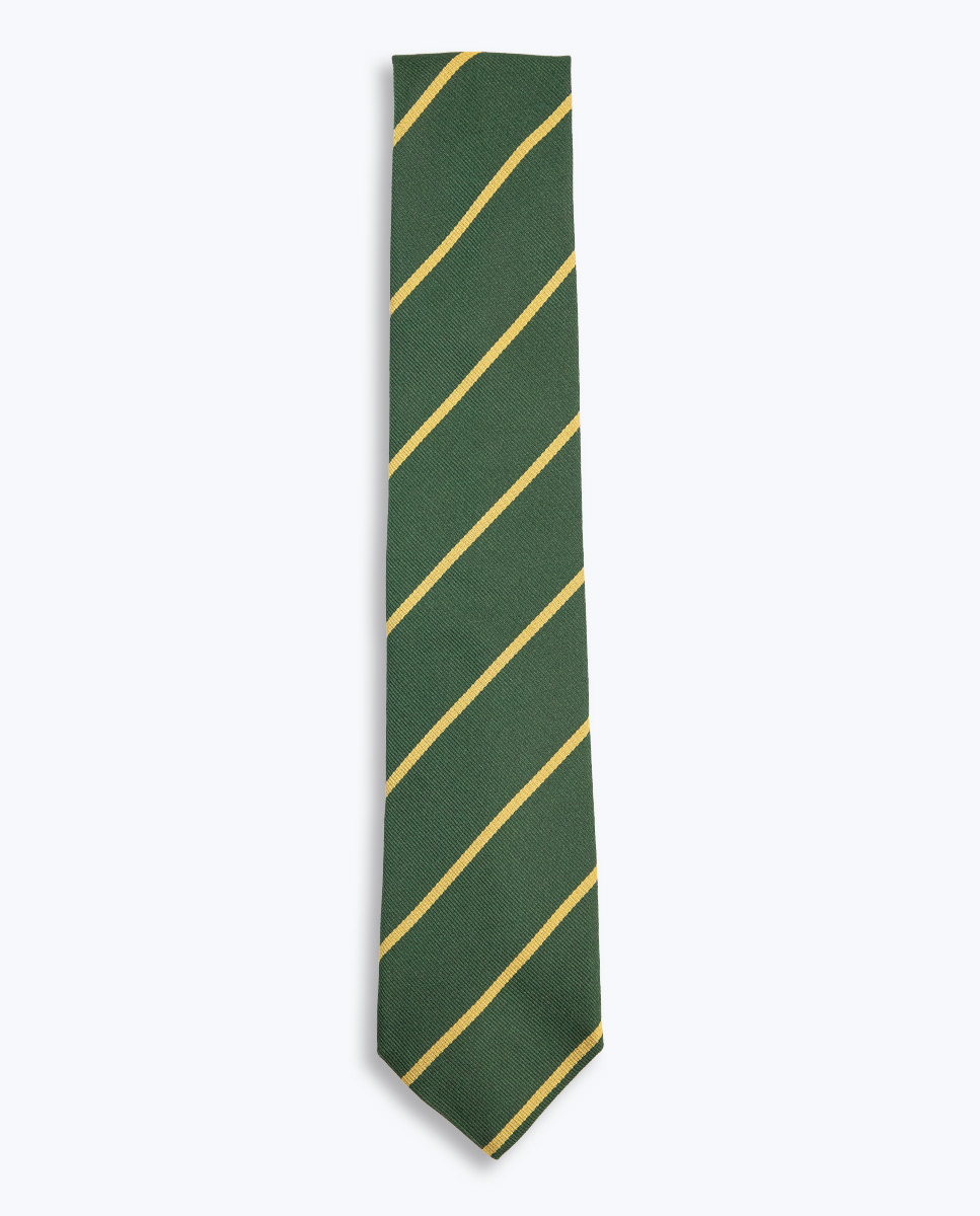 Cravate Rayure Oblique Verte Bande Jaune