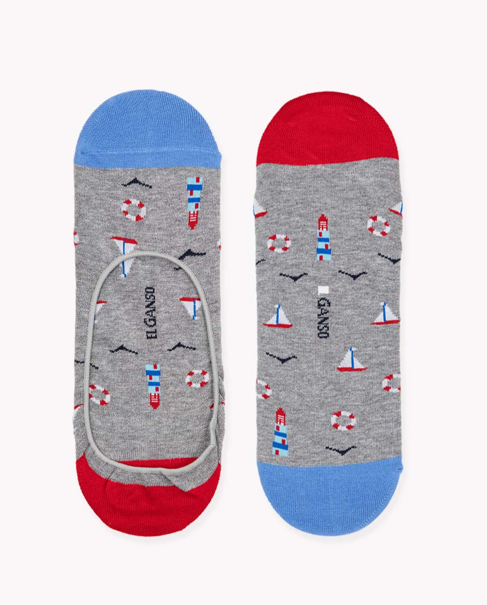 Grey Nautical Low-Cut Socks