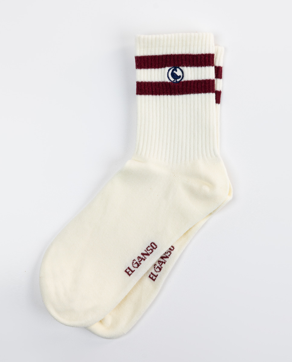Chaussette Coton Midi Rayures Écru