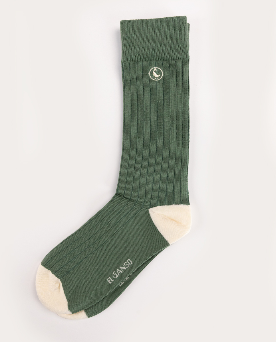 Meia de algodão canelada cáqui