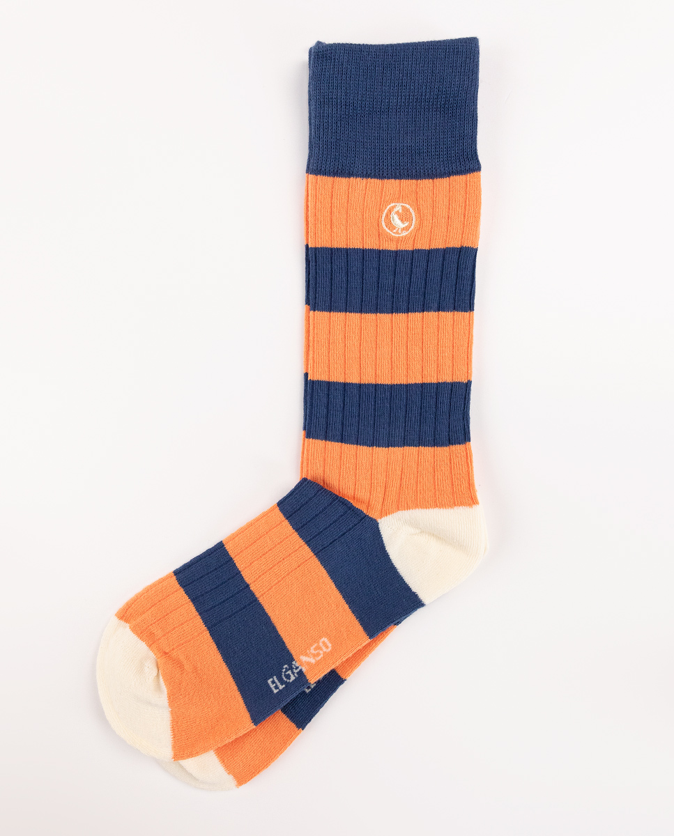 Meia de algodão canelada listrada laranja