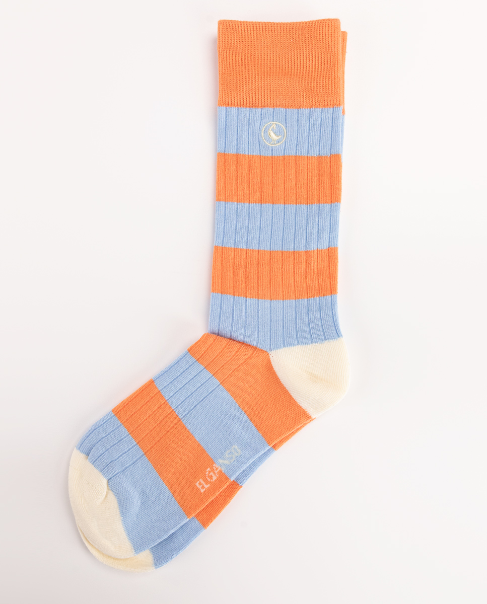 Meia de algodão canelada listrada azul