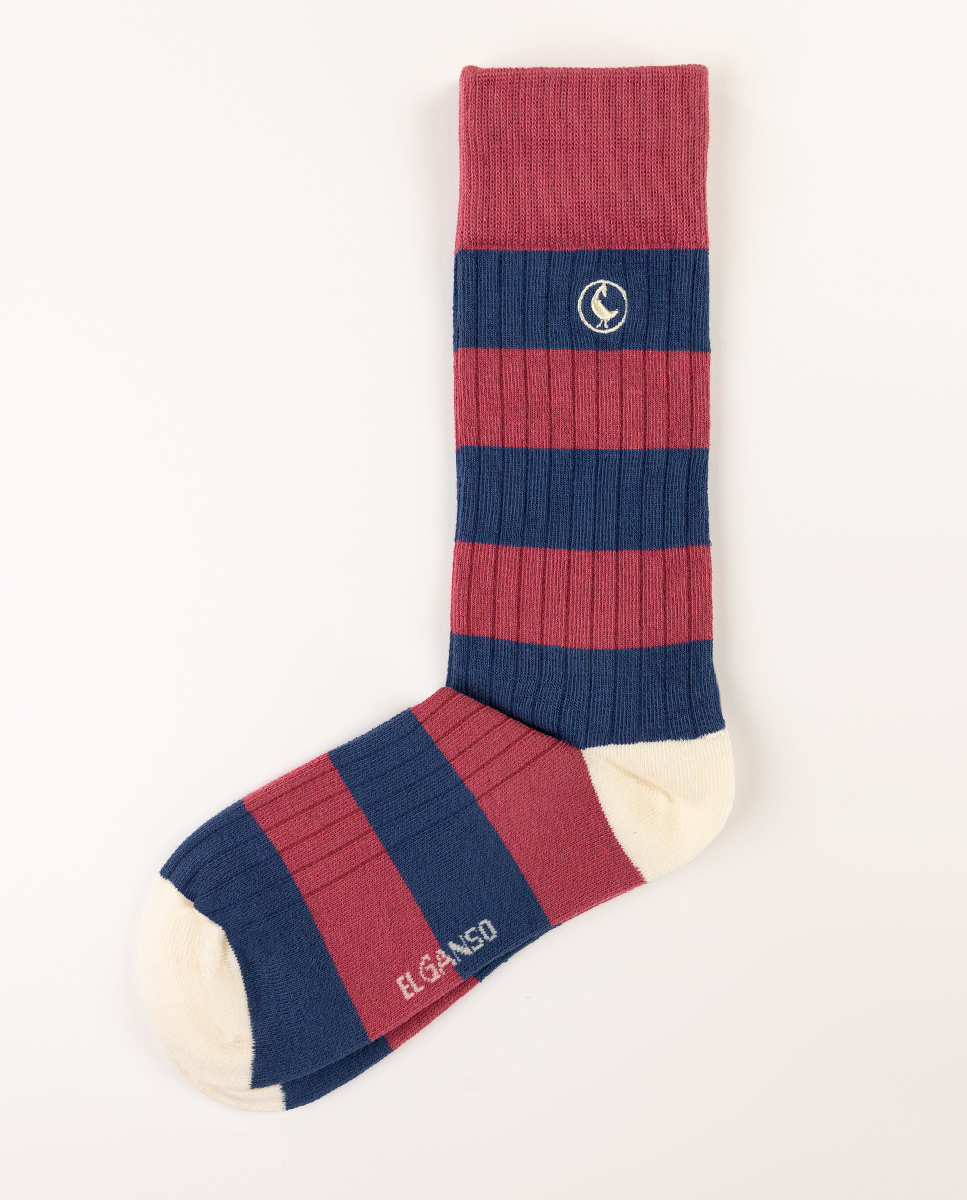 Meia de algodão canelada listrada azul marinho