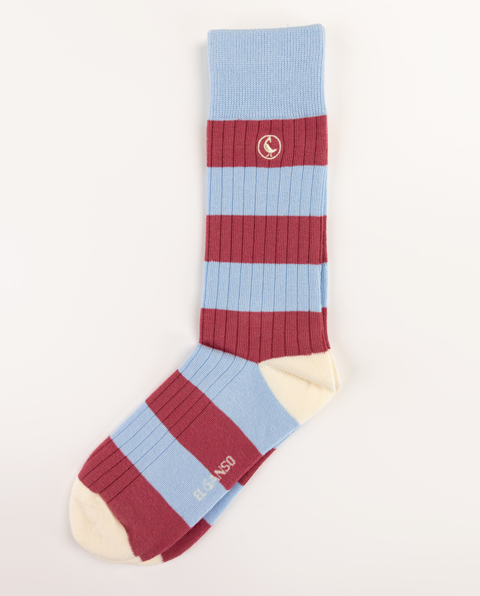Meia de algodão canelada listrada vermelha