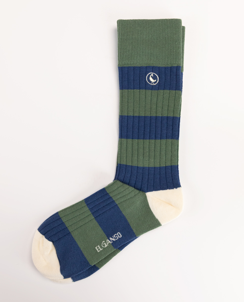 Meias de algodão caneladas com listras cáqui