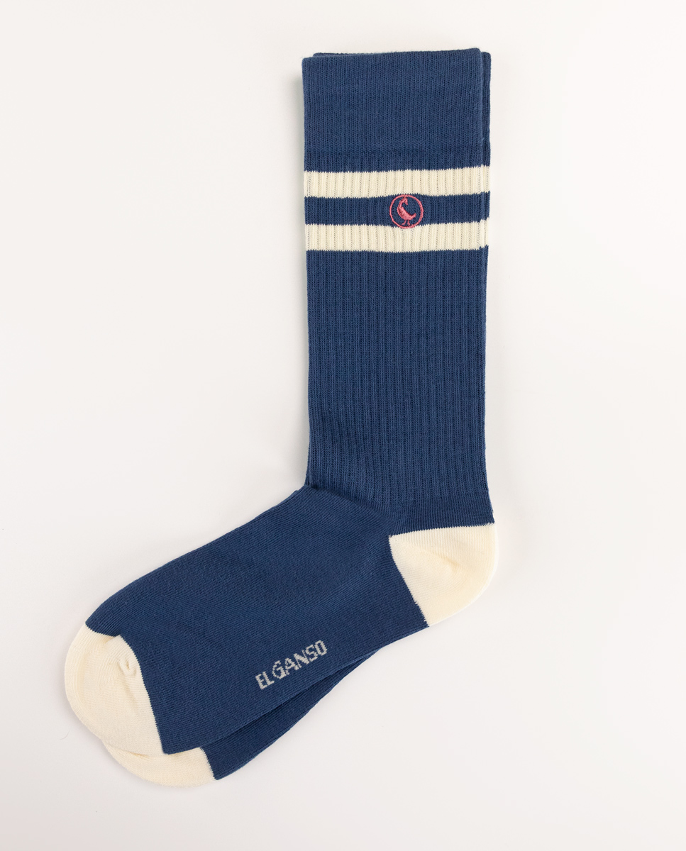 Meia de algodão midi listrada azul marinho